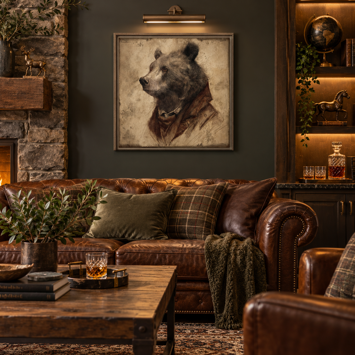 Gentleman Bear Wood Framed Wall Art