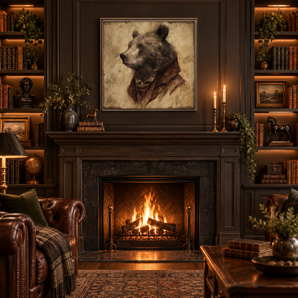 Gentleman Bear Wood Framed Wall Art