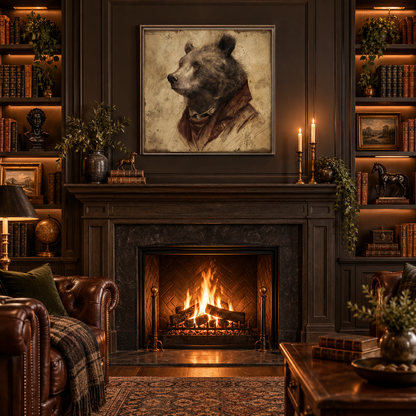 Gentleman Bear Wood Framed Wall Art