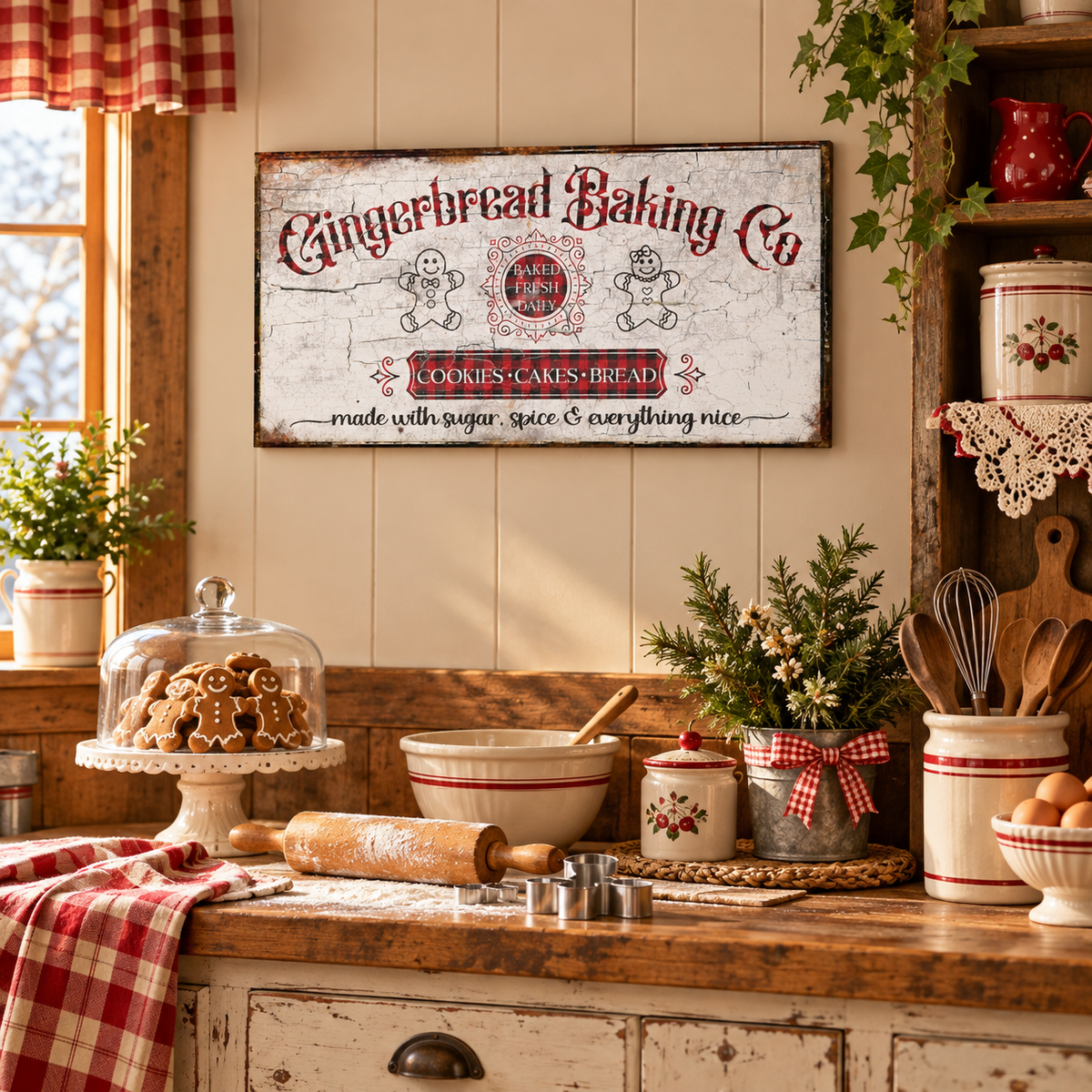 Gingerbread Baking Co. Vintage Christmas Canvas Wall Art