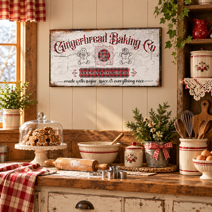 Gingerbread Baking Co. Vintage Christmas Canvas Wall Art