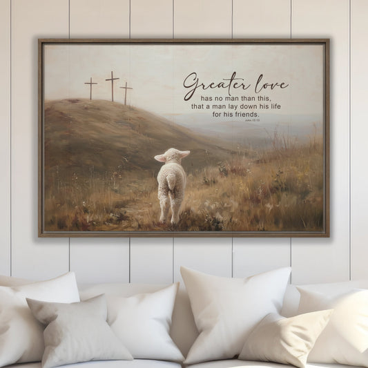 Greater Love John 15:13 Framed Canvas Art