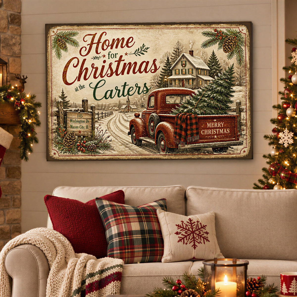 Personalized Home for Christmas Canvas Art
