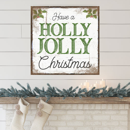 Holiday Decor, Holly Jolly Christmas Canvas Wall Art, Farmhouse Home Decor, Vintage Christmas Sign, Canvas Wall Art, Farmhouse Christmas