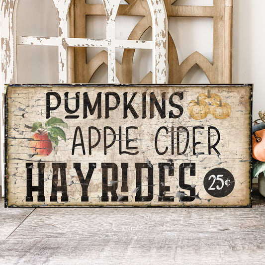 Fall Signs, Hayrides Sign, Farmhouse Fall Decor, Fall Decor, Vintage Fall Sign, Autumn Decor, Unique Gifts, Fall Canvas Signs,