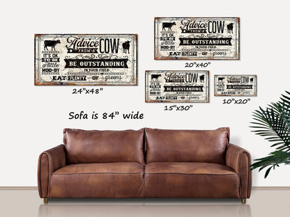 Advice From A Cow Canvas Wall Art, Rustic Farmhouse Decor, Large Canvas Sign, Cow Decor, Vintage Signs, Cow Gifts, Farm Signs, Farm Gifts