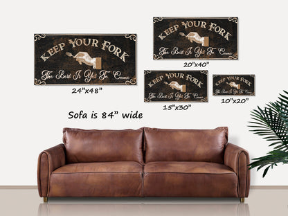 Save Your Fork The Best is Yet to Come Canvas Sign, Christian Wall Art, Vintage Farmhouse Sign, Dining Room Decor, Vintage Wall Art