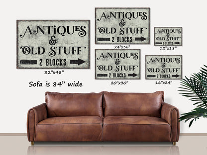 Antiques And Old Stuff Sign, Antique Canvas Sign, Vintage Decor, Vintage Sign, Large Canvas Wall Art, Vintage Farmhouse, Sage Green Decor