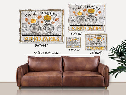 Fall Decor, Sunflower Sign, Fall Market Canvas Sign, Farmhouse Fall Sign, Fall Wall Decor, Vintage Decor, Large Canvas Signs, Vintage Signs