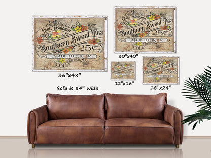 Southern Sweet Tea Canvas Sign, Farmhouse Decor, Rustic Decor, Large Canvas Signs, Vintage Signs, Cottage Decor, Vintage Inspired