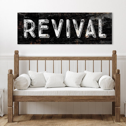 Revival Sign, Large Canvas Sign, Modern Farmhouse Decor, Christian Art, Christian Gifts, Entryway Sign, Vintage Church Sign, Vintage Decor