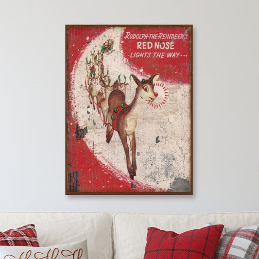 Holiday Decor, Vintage Canvas Rudolph Reindeer, Vintage Christmas Decorations, Christmas Signs, Christmas Wall Art, Vintage Signs