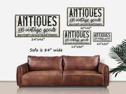 Antiques And Vintage Goods Canvas Sign, Modern Farmhouse Decor, Vintage Gifts, Vintage Signs, Old Time Decor, Primitive Signs, Large Sign