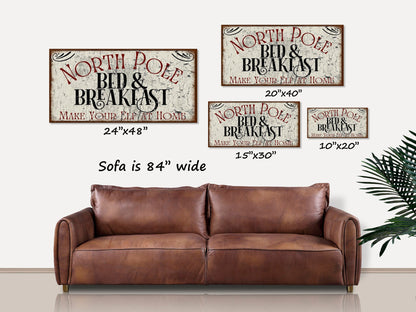 North Pole Bed And Breakfast Canvas Sign, Christmas Signs, Holiday Decor, Modern Farmhouse Decor, Vintage Christmas Decor, Holiday Signs