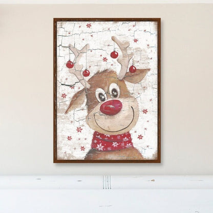 Christmas Decor, Reindeer Sign, Canvas Wall Art, Vintage Holiday Decor, Christmas Wall Art, Reindeer Picture, Rudolph The Red Nosed Reindeer