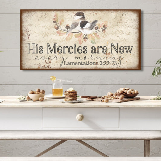 His Mercies Are New Every Morning Canvas, Christian Gifts, Christian Canvas, Christian Decor, Christian Wall Art, Scripture Sign, Bird Decor