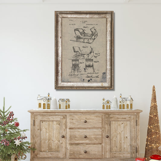 Christmas Sign, Sleigh Patent Holiday Sign, Vintage Holiday Decor, Large Canvas Wall Art, Vintage Signs, Antique Signs, Oversized Wall Art