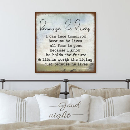 Because He Lives Canvas Sign, Modern Farmhouse Wall Decor, Christian Home Decor, Antique Wall Art, Church Hymn, Vintage Sign Christian Gifts
