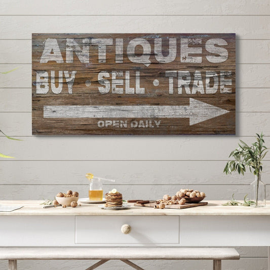 Antiques Canvas Wall Art Sign, Modern Farmhouse Decor, Vintage Gifts, Vintage Signs, Old Time Decor, Primitive Signs, Large Canvas Sign