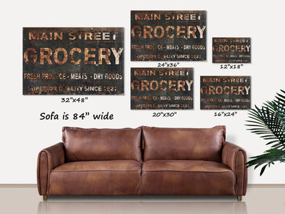 Vintage Sign, Main Street Grocery Canvas Sign, Primitive Decor, Rustic Wall Art, Vintage Grocery Sign, Antique Style Sign, Farmhouse Decor