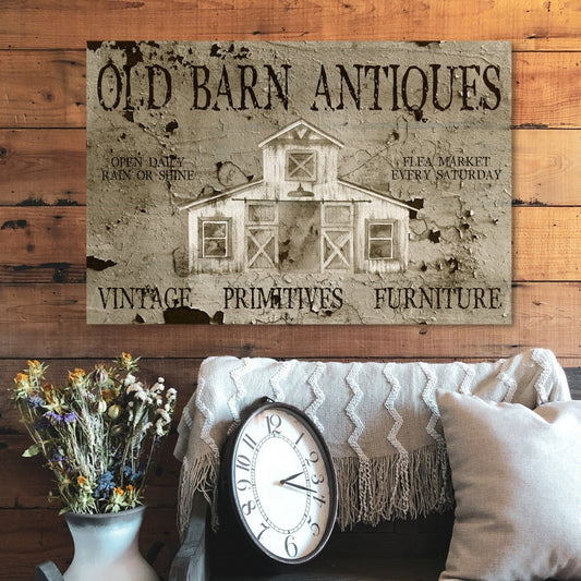 Old Barn Antiques, Large Canvas Wall Art, Faux Metal Sign, Primitive Decor, Rustic Wall Art, Vintage Antiques Sign, Best Friend Gift