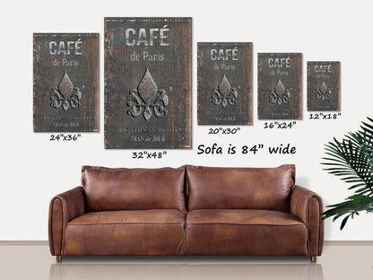 Cafe De Paris Canvas Wall Art, French Country Wall Art, French Decor, Cafe Sign, Kitchen Decor, Vintage Signs, Signs In French, Faux Metal
