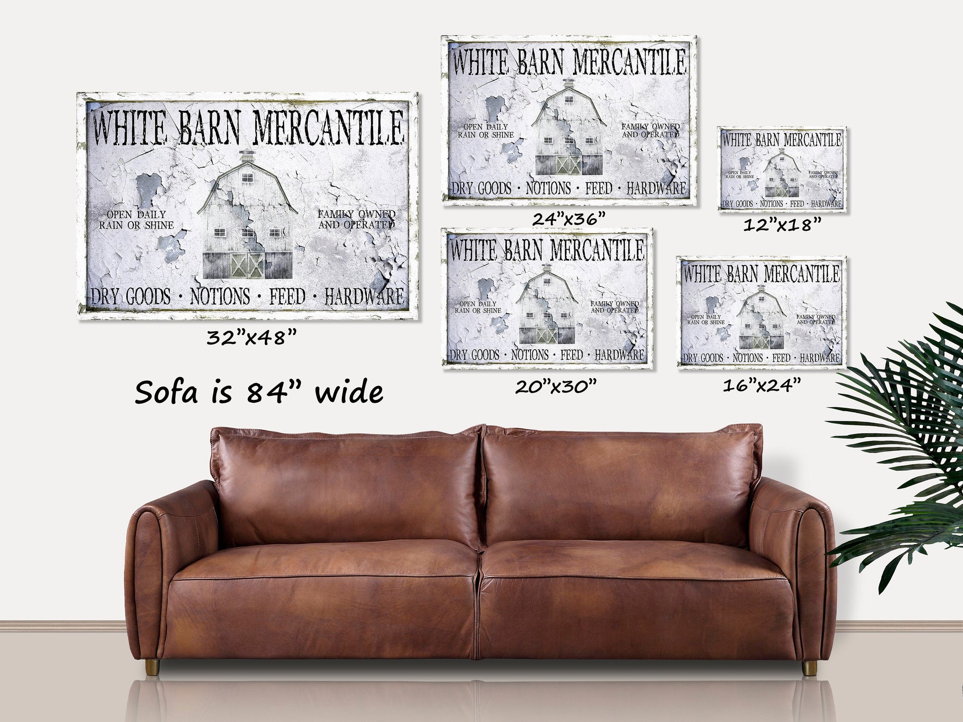 White Barn Mercantile Sign, Large Canvas Wall Art, Faux Metal Sign, Primitive Decor, Rustic Wall Art, Vintage Antiques Sign