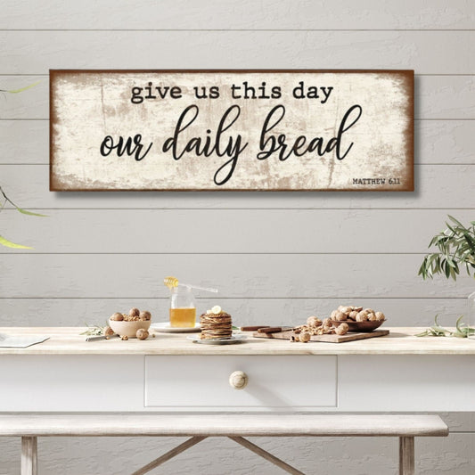 Give Us This Day Our Daily Bread Canvas Art, Christian Art, Vintage Sign, The Lords Prayer, Faith Gifts, Believer Gifts, Housewarming Gift