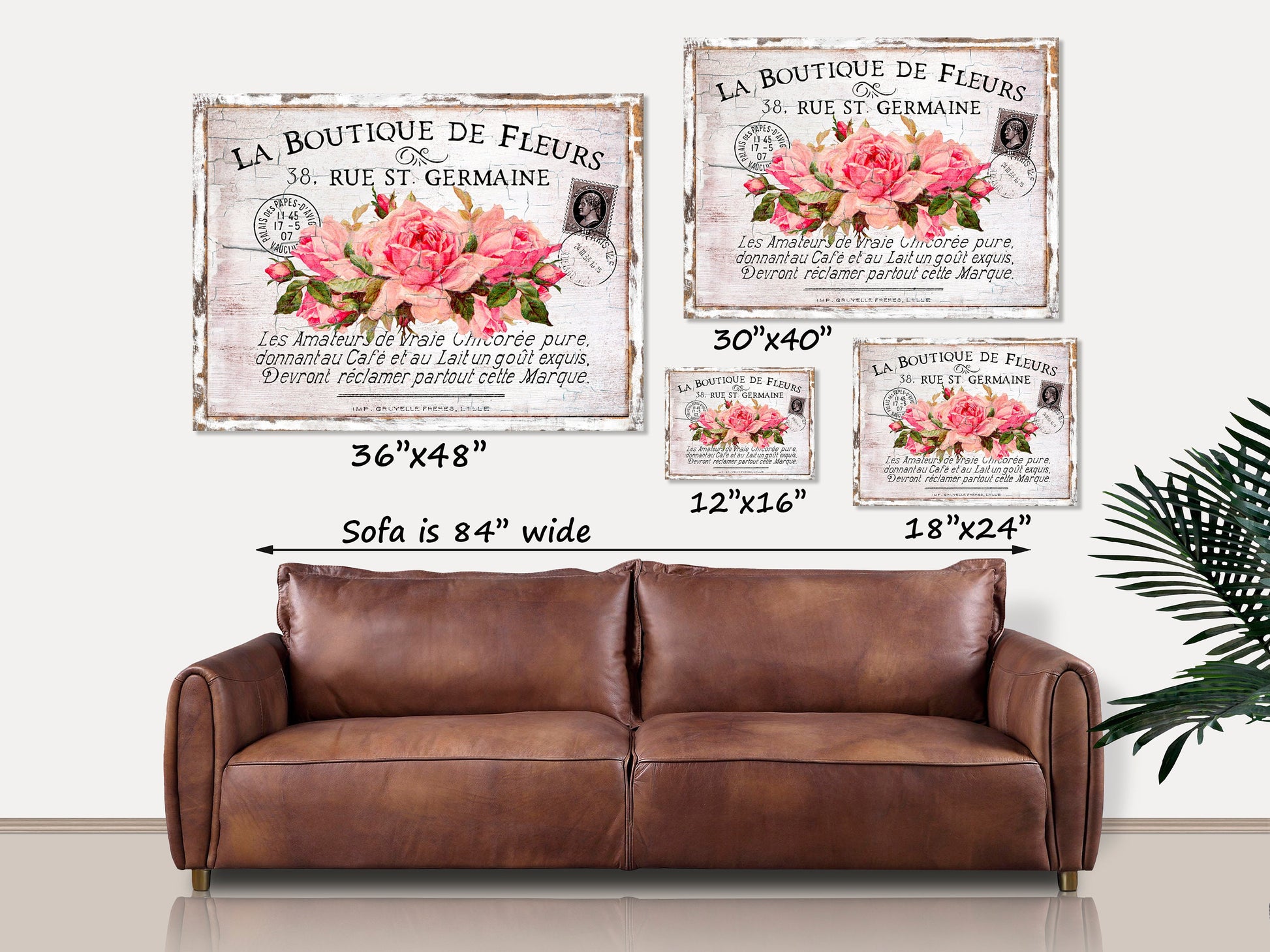La Boutique De Fleurs, Canvas Wall Art, Floral Sign, French Country Decor, Vintage Signs, Farmhouse Decor, Oversized Wall Art