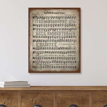 The Old Rugged Cross Canvas Art, Christian Wall Art, Aged Hymns, Vintage Church Art, Hymn Wall Art, Sheet Music Sign, Christian Gifts