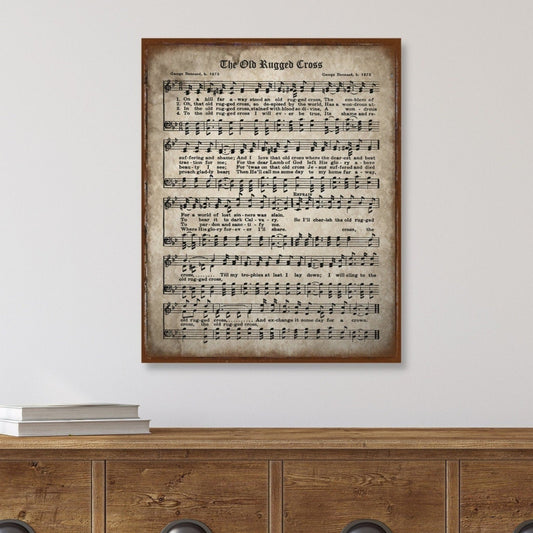 The Old Rugged Cross Canvas Art, Christian Wall Art, Aged Hymns, Vintage Church Art, Hymn Wall Art, Sheet Music Sign, Christian Gifts