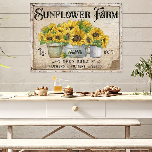 Sunflower Wall Art, Canvas Wall Art, Vintage Fall Decor, Nostalgic Decor, Canvas Decor, Sunflower Farm Sign, Sunflower Gifts, Summer Art