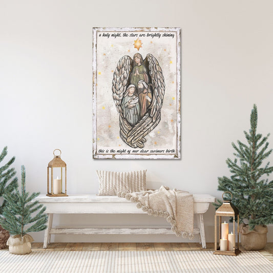 Oh Holy Night Sign, Christmas Canvas Sign, Chippy Holiday Signs, Holiday Decor, Christian Christmas Decor, Christmas Wall Art, Nativity Gift
