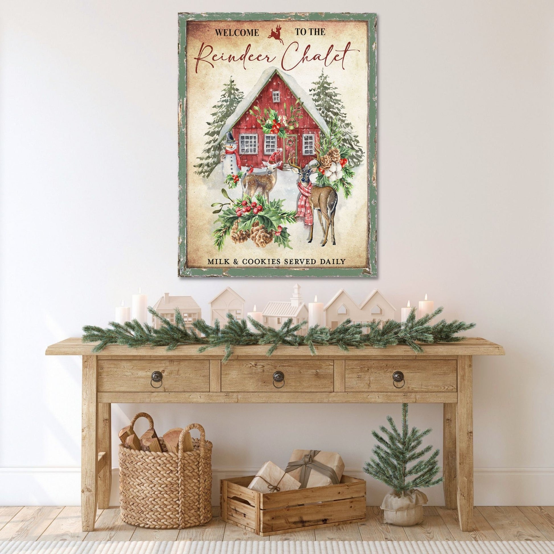 Holiday Decor, Reindeer Chalet Canvas Wall Art, Vintage Christmas Decor , Christmas Signs, Vintage Holiday Signs, Reindeer Decor
