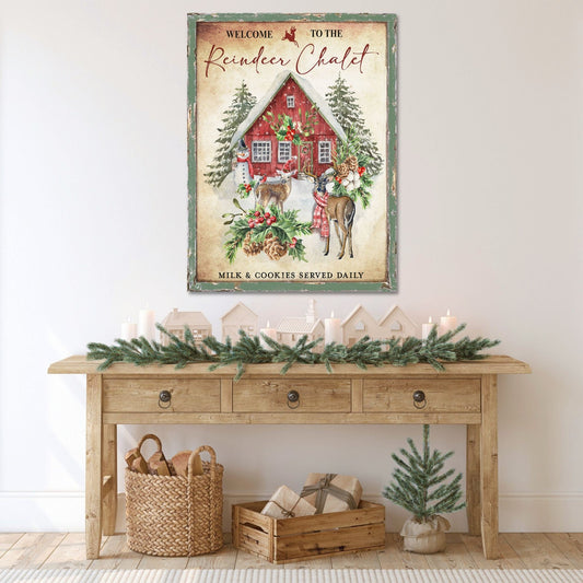 Holiday Decor, Reindeer Chalet Canvas Wall Art, Vintage Christmas Decor , Christmas Signs, Vintage Holiday Signs, Reindeer Decor