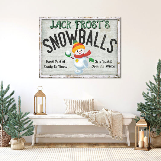 Holiday Decor, Jack Frost's Snowballs, Personalized Christmas Canvas Wall Art, Retro Christmas, Holiday Signs, Snowman Art, Boys Room Decor