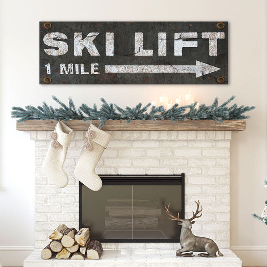 Ski Lift Wall Art, Holiday Decor, Faux Metal Sign, Large Canvas Wall Art, Winter Decor, Ski Sign, Ski Decor, Winter Decorations