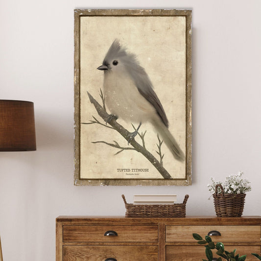 Tufted Titmouse Print, Bird Lover Gifts, Vintage Bird Sign, Winter Bird Decor, Bird Art, Winter Wall Art, Large Canvas Sign, Bird Prints
