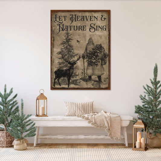 Vintage Christmas, Let Heaven And Nature Sing, Canvas Signs, Primitive Christmas, Christmas Decor, Vintage Holiday Signs, Woodland Santa