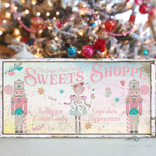Pink Holiday Signs, Sweet Shoppe Christmas Sign, Pastel Christmas, Large Canvas Wall Art, Christmas Sign, Vintage Christmas Deco