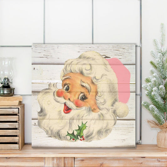 Pink Santa Canvas Sign, Farmhouse Holiday Decor, Vintage Christmas Sign, Vintage Wall Art, Farmhouse Pastel Christmas, Santa Claus Decor