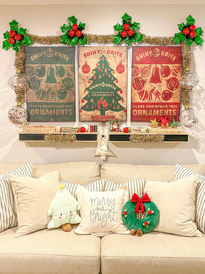Holiday Decor, Shiny Brite Ornaments Canvas Sign, Primitive Christmas, Vintage Holiday Sign, Christmas Decor, Retro Christmas, Christmas Art