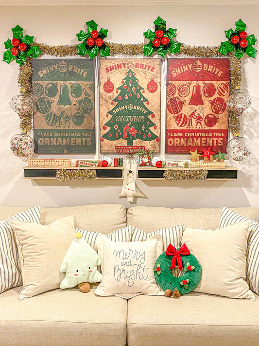 Holiday Decor, Shiny Brite Ornaments Canvas Sign, Primitive Christmas, Vintage Holiday Sign, Christmas Decor, Retro Christmas, Christmas Art