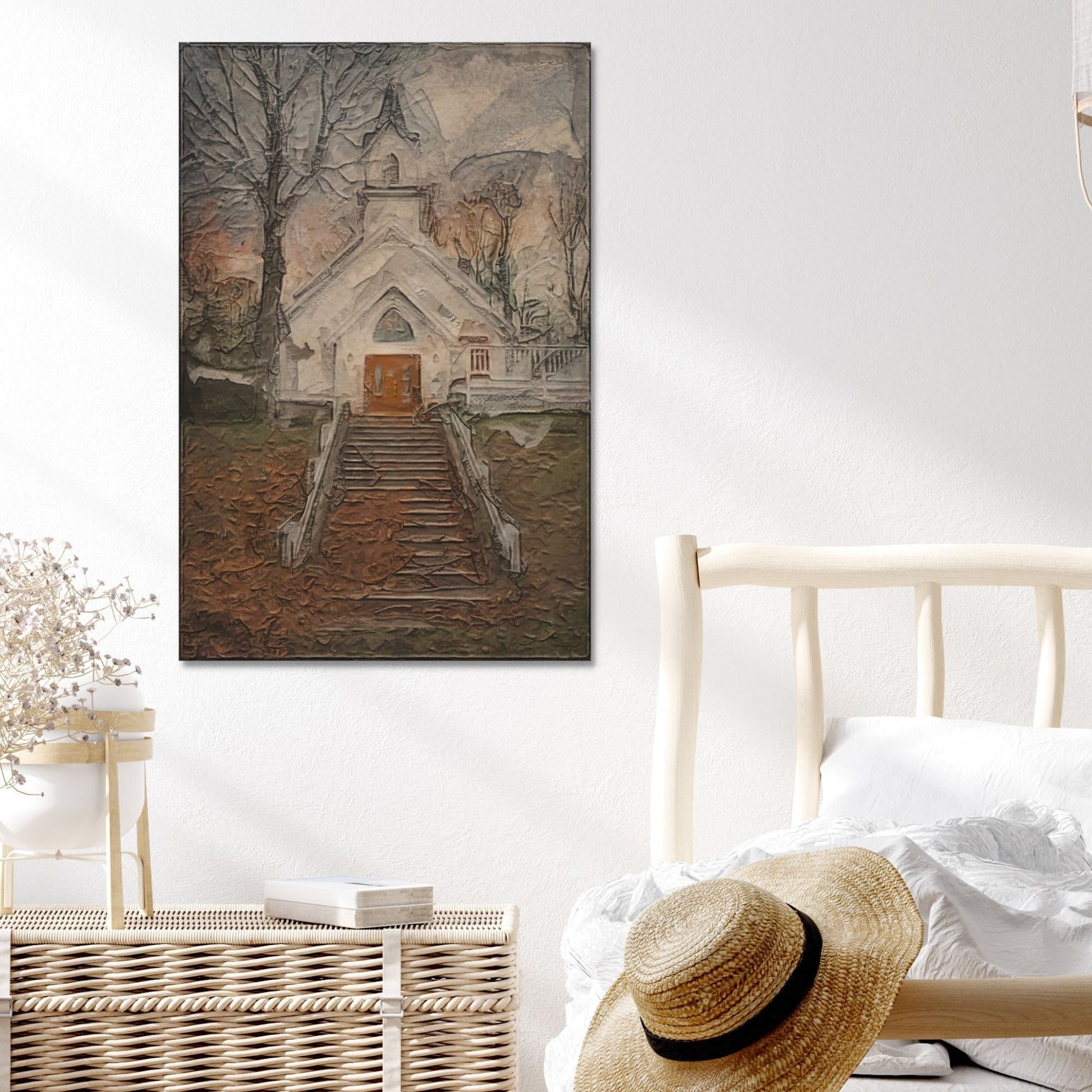 Country Church Canvas Sign, Vintage Decor, Vintage Reproductions, Large Canvas Wall Art, Vintage Church Print, Chapel Art Print