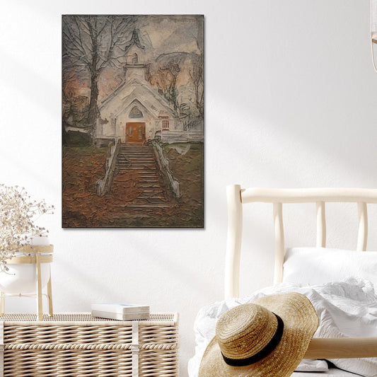 Country Church Canvas Sign, Vintage Decor, Vintage Reproductions, Large Canvas Wall Art, Vintage Church Print, Chapel Art Print