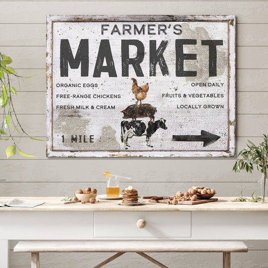 Farmers Market, Farmhouse Sign, Modern Farmhouse Decor, Large Canvas Wall Art, Vintage Signs, Oversized Wall Art, Distressed Art