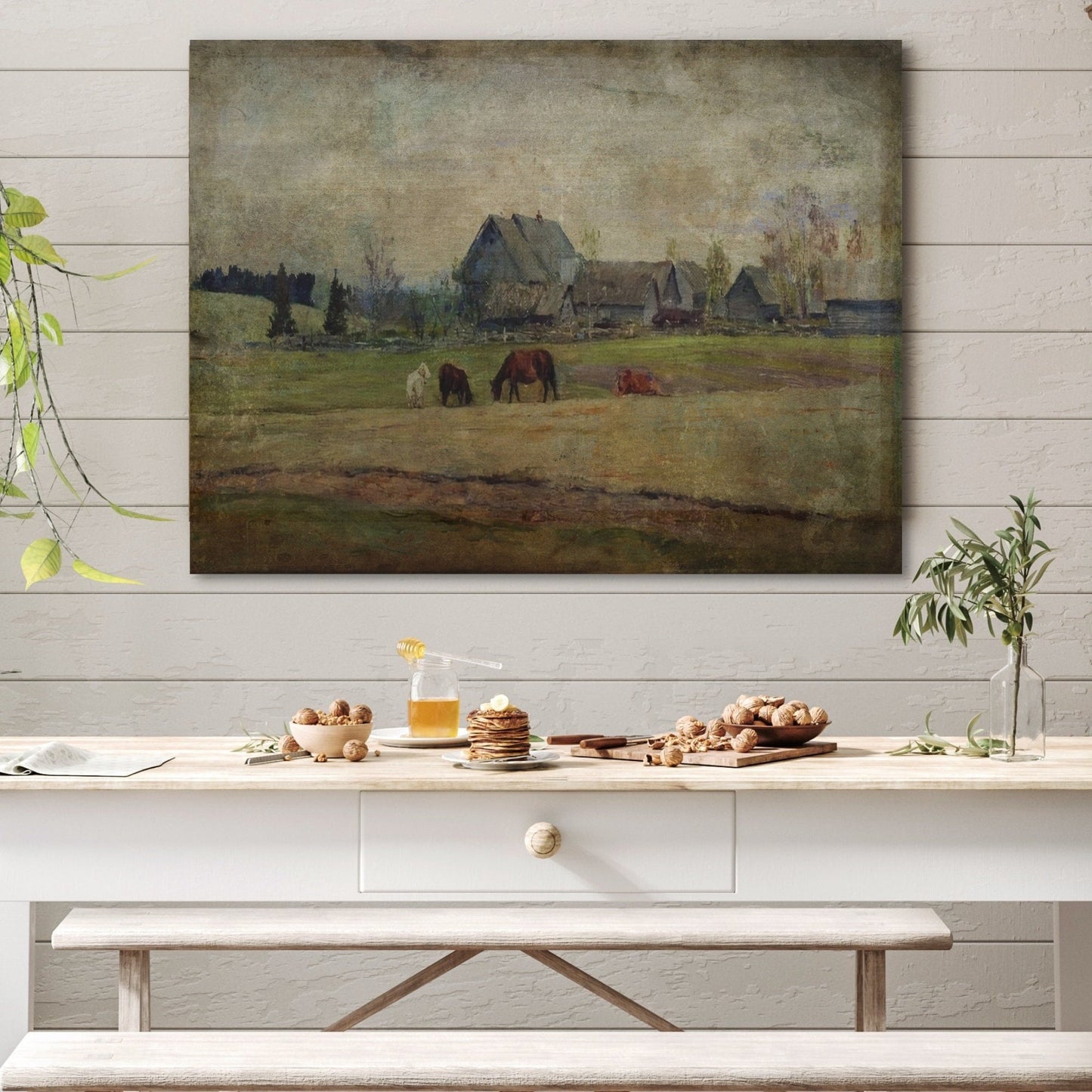 Farm Landscape Canvas Wall Art, Vintage Farmhouse Sign, Modern Farmhouse Decor, Vintage Art, Vintage Signs, Wall Art, Distressed Art