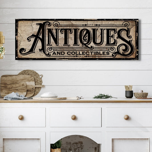Antiques And Collectibles Canvas Sign, Antiques Sign, Vintage-Inspired Art, Distressed Weathered Canvas Sign, Antique Lovers Gift
