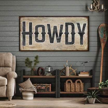 Howdy Sign, Western Decor, Western Wall Art, Typography Canvas Wall Art, Southern Home Art, Modern Farmhouse Decor, Ranch Wall Decor