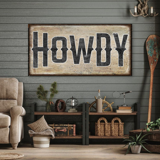 Howdy Sign, Western Decor, Western Wall Art, Typography Canvas Wall Art, Southern Home Art, Modern Farmhouse Decor, Ranch Wall Decor